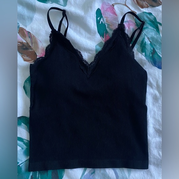Tops - Black Lace-Trim Cami Tank Top